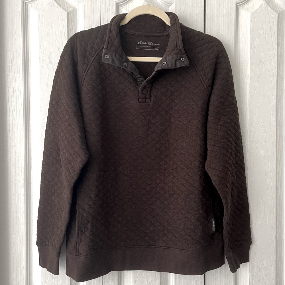 Eddie Bauer Men's Chocolate Brown Quilted Pullover Size Large